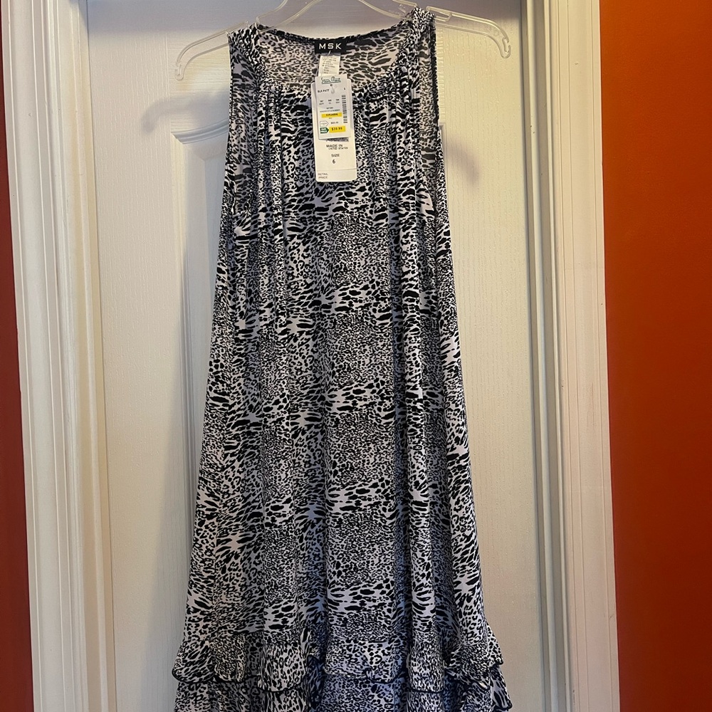 MSK Animal Print Pullover Dress, size 6, black & white